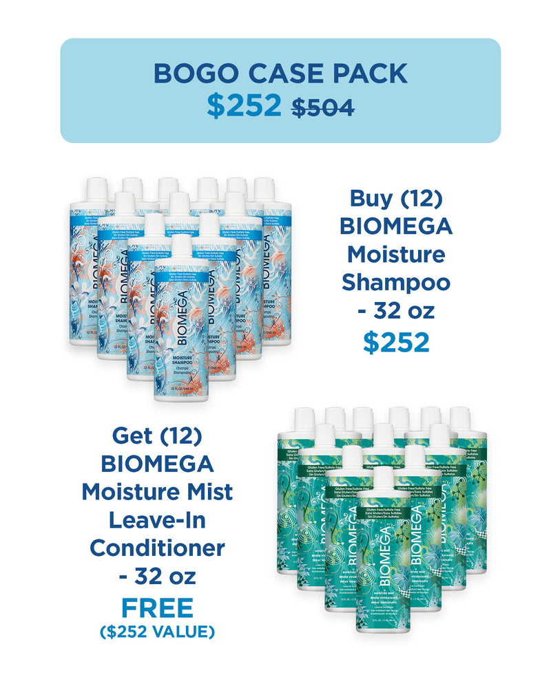 (12) BIOMEGA Moisture Shampoo - 32 oz. & (12) BIOMEGA Moisture Mist Leave-In Conditioner - 32 oz FREE