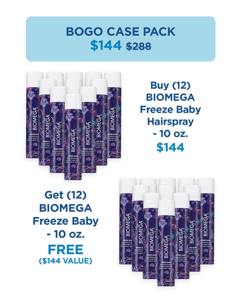 (12) BIOMEGA Freeze Baby Hairspray - 10 oz & (12) BIOMEGA Freeze Baby Hairspray FREE
